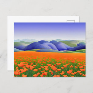 Superbloemen Landschap Surreal Poppies Briefkaart