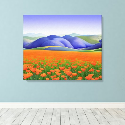 Superbloemen | Landschap Surreal Poppies Canvas Afdruk (Insitu (Houten vloer))