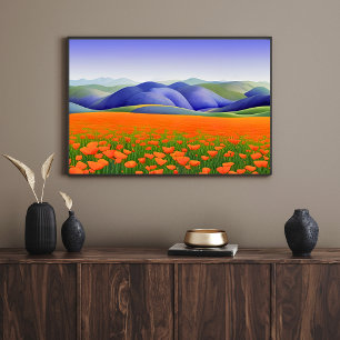 Superbloemen Landschap Surreal Poppies Poster