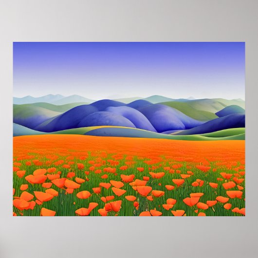Superbloemen | Landschap Surreal Poppies Poster (Voorkant)