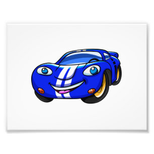 Supercar blue racing cartoon Kies achterkleur Foto Afdruk