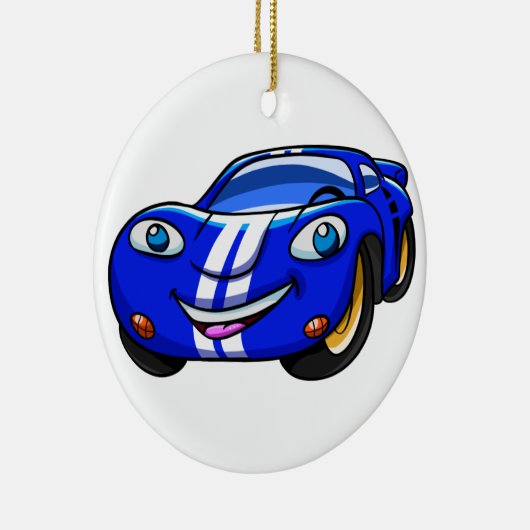 Supercar blue racing cartoon|Kies achterkleur Keramisch Ornament (Rechts)