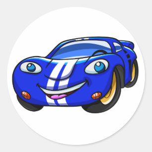 Supercar blue racing cartoon Kies achterkleur Ronde Sticker