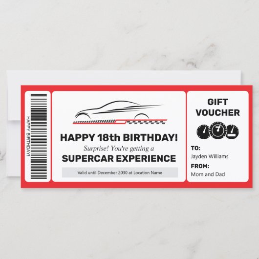 Supercar Experience Voucher Bewerkbare Sjabloon (Voorkant)