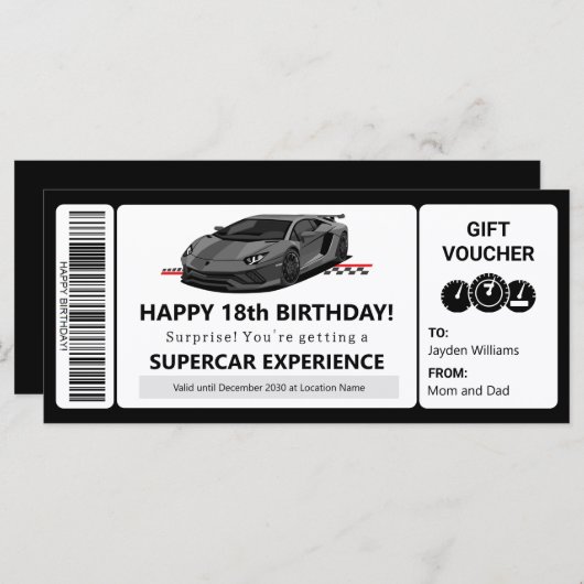 Supercar Experience Voucher Sjabloon Certificaat (Voorkant / Achterkant)