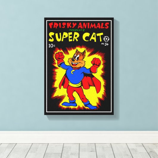 SuperCat Comics Canvas afdrukken (Insitu (Houten vloer))