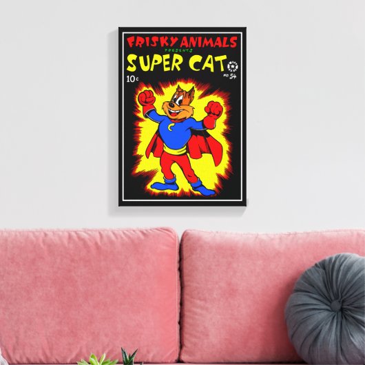 SuperCat Comics Canvas afdrukken (Insitu (Woonkamer))