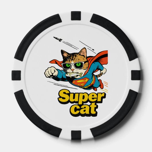 Supercat vliegt met vis poker chips (Voorkant)