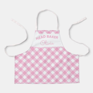 Supercute Hoofdbakker Roze Gingham Naam Schort