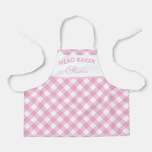 Supercute Hoofdbakker Roze Gingham Naam Schort (Voorkant)