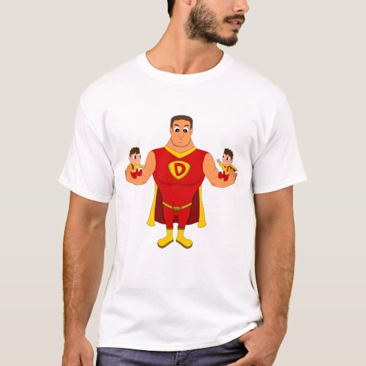 Superdad met tweeling - cartoon t-shirt (Voorkant)