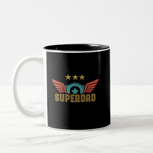 Superdad Superheld Vaderdag papa Tweekleurige Koffiemok (Links)