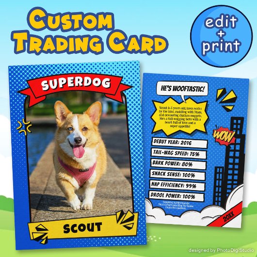 Superdog Comic Trading Kaart Funny Custom Dog Kaar Contactkaartje