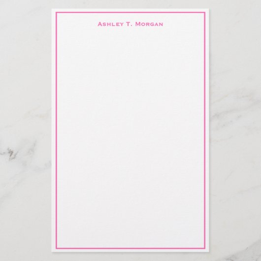 Supereenvoud Wit-wit Lijst met hot-roze kleur Briefpapier (Voorkant)