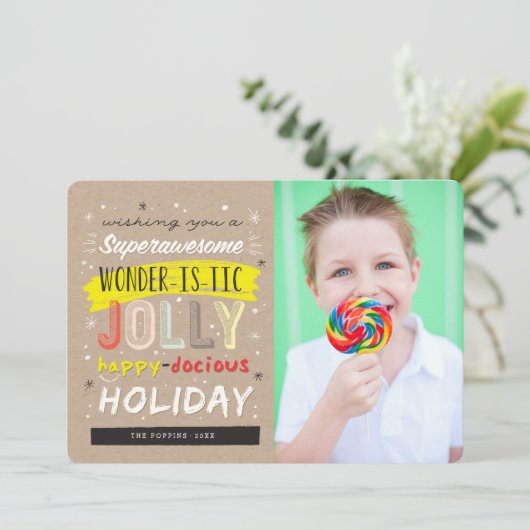 Supergaaf Wonderistic Jolly Happydocious Photo Feestdagenkaart (Staand voorkant)