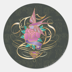 Supergirl Bird en Flower Ronde Sticker