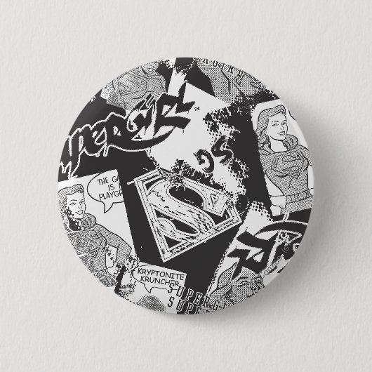 Supergirl Black en White Collage Ronde Button 5,7 Cm (Voorkant)