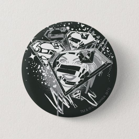 Supergirl Black en White Ronde Button 5,7 Cm (Voorkant)