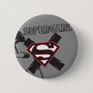 Supergirl Black Safety Pins Ronde Button 5,7 Cm