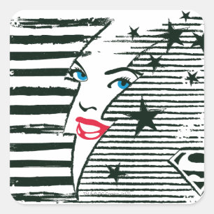 Supergirl bliksem met gezicht vierkante sticker