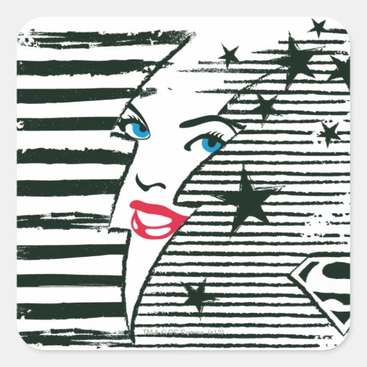 Supergirl bliksem met gezicht vierkante sticker (Voorkant)