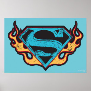 Supergirl Blue Logo met Flames Poster