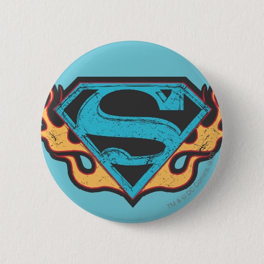 Supergirl Blue Logo met Flames Ronde Button 5,7 Cm (Voorkant)