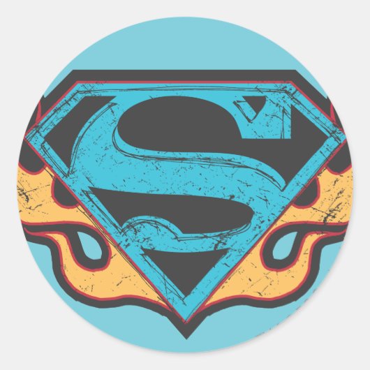 Supergirl Blue Logo met Flames Ronde Sticker (Voorkant)