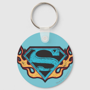 Supergirl Blue Logo met Flames Sleutelhanger