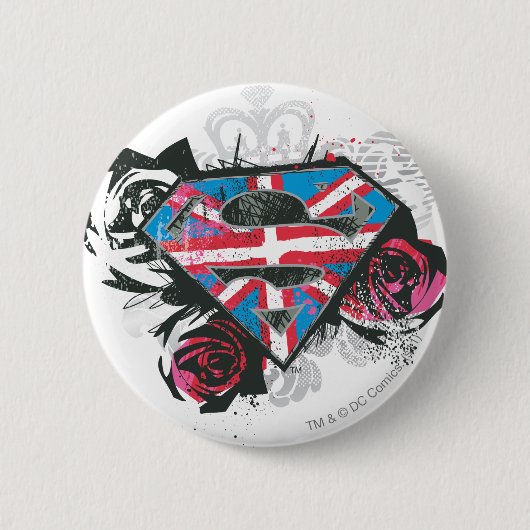 Supergirl Britse vlag en Rozen Ronde Button 5,7 Cm (Voorkant)