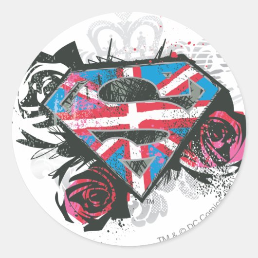 Supergirl Britse vlag en Rozen Ronde Sticker (Voorkant)