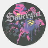 Supergirl Checkered Splatter Ronde Sticker (Voorkant)