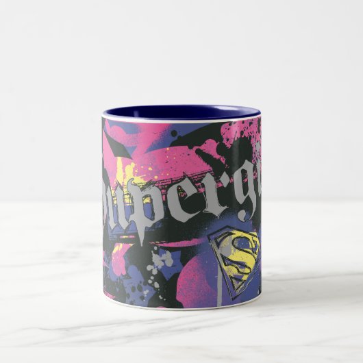 Supergirl Checkered Splatter Tweekleurige Koffiemok (Center)