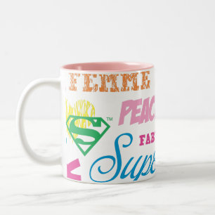 Supergirl Colorful Text Collage Tweekleurige Koffiemok