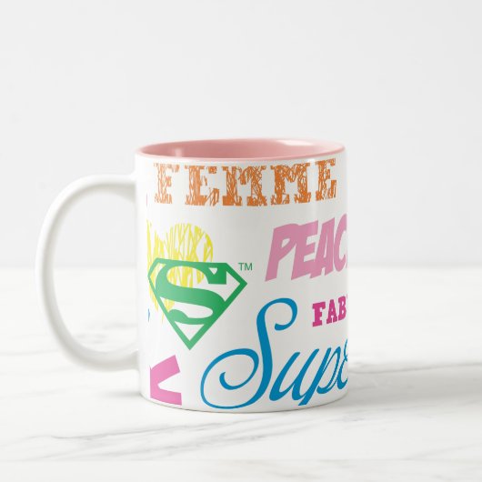 Supergirl Colorful Text Collage Tweekleurige Koffiemok (Links)