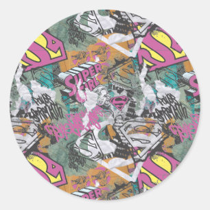 Supergirl Comic Capers Patroon 10 Ronde Sticker