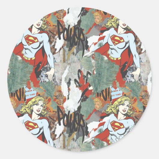 Supergirl Comic Caps Patroon 8 Ronde Sticker (Voorkant)