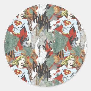 Supergirl Comic Caps Patroon 8 Ronde Sticker