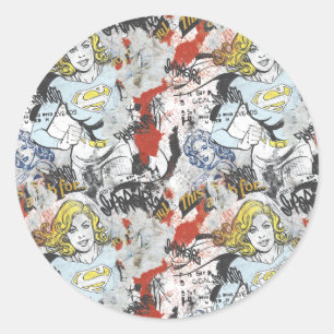 Supergirl Comic Caps Patroon 9 Ronde Sticker