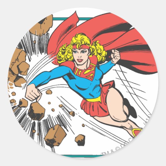 Supergirl Destroys Boulder Ronde Sticker (Voorkant)