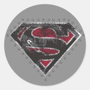 Supergirl Distress Logo Black en Red Ronde Sticker