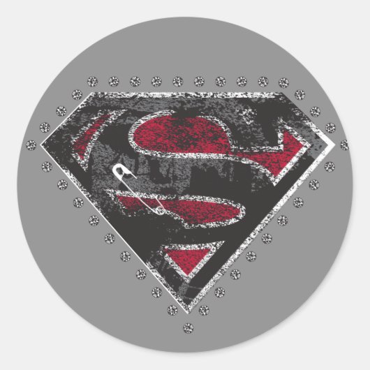 Supergirl Distress Logo Black en Red Ronde Sticker (Voorkant)