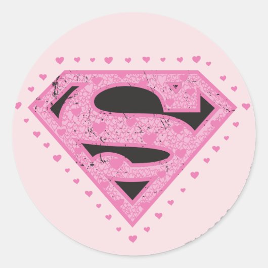Supergirl Distress Logo Black en Roze Ronde Sticker (Voorkant)