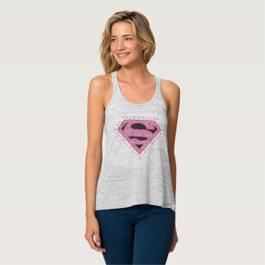 Supergirl Distress Logo Black en Roze Tanktop (Volledige Voorkant)