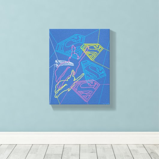 Supergirl en Logo gekleurde contouren Canvas Afdruk (Insitu (Houten vloer))