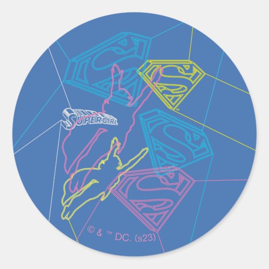 Supergirl en Logo gekleurde contouren Ronde Sticker (Voorkant)