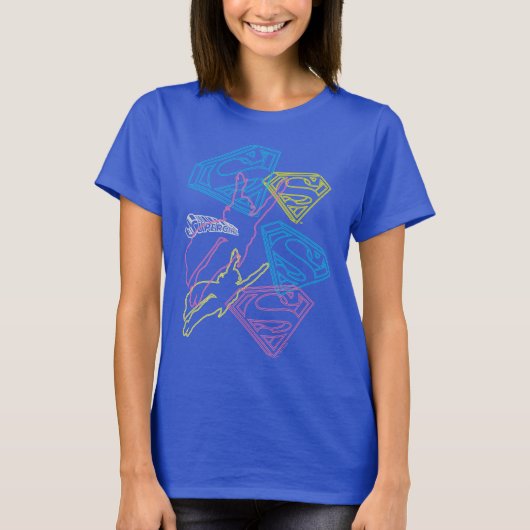 Supergirl en Logo gekleurde contouren T-shirt (Voorkant)