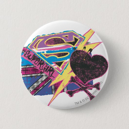 Supergirl Flag en Crossbones Ronde Button 5,7 Cm (Voorkant)
