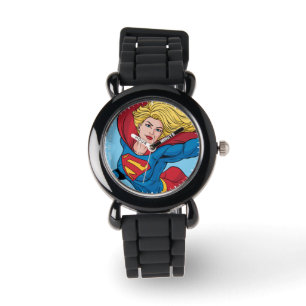 Supergirl Flying Upwards Illustratie Horloge