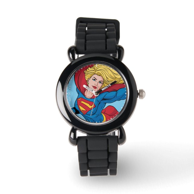 Supergirl Flying Upwards Illustratie Horloge (Voorkant)